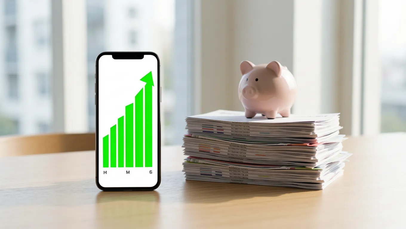 Smartphone showing rising credit score as part of avoiding payday loans for credit repair.