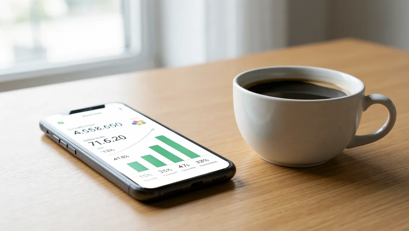 Smartphone showing a credit score dashboard for bad credit loans