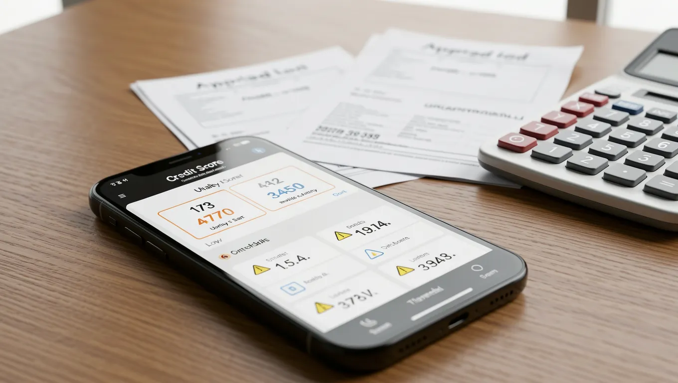 Smartphone showing a low credit score for bad credit personal loans online