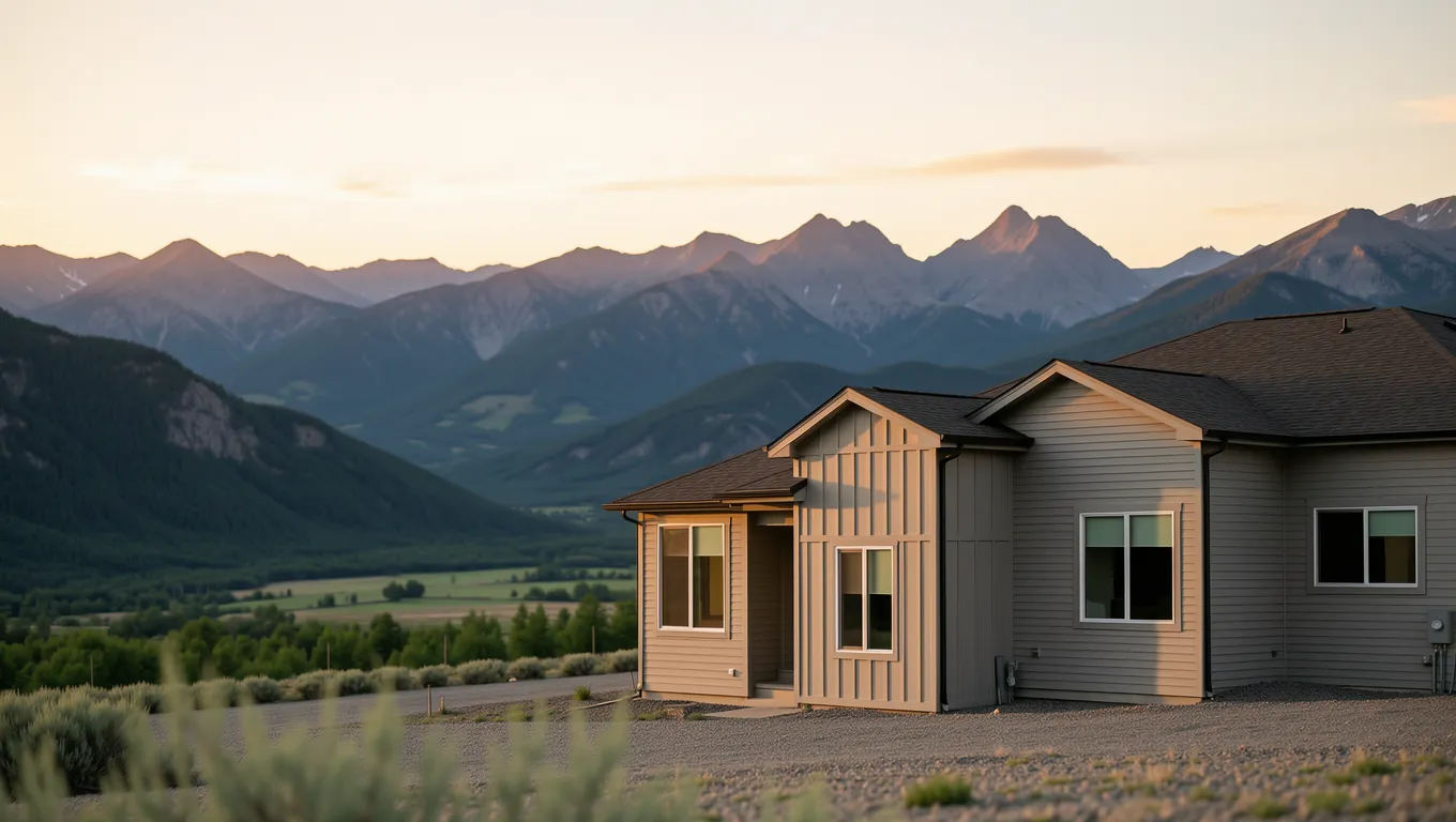 Scenic Wyoming mountains and a peaceful suburban home at sunrise