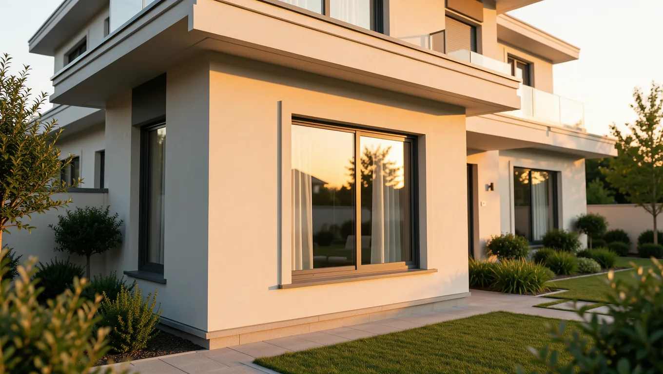 Modern luxury house at sunset representing stable home ownership