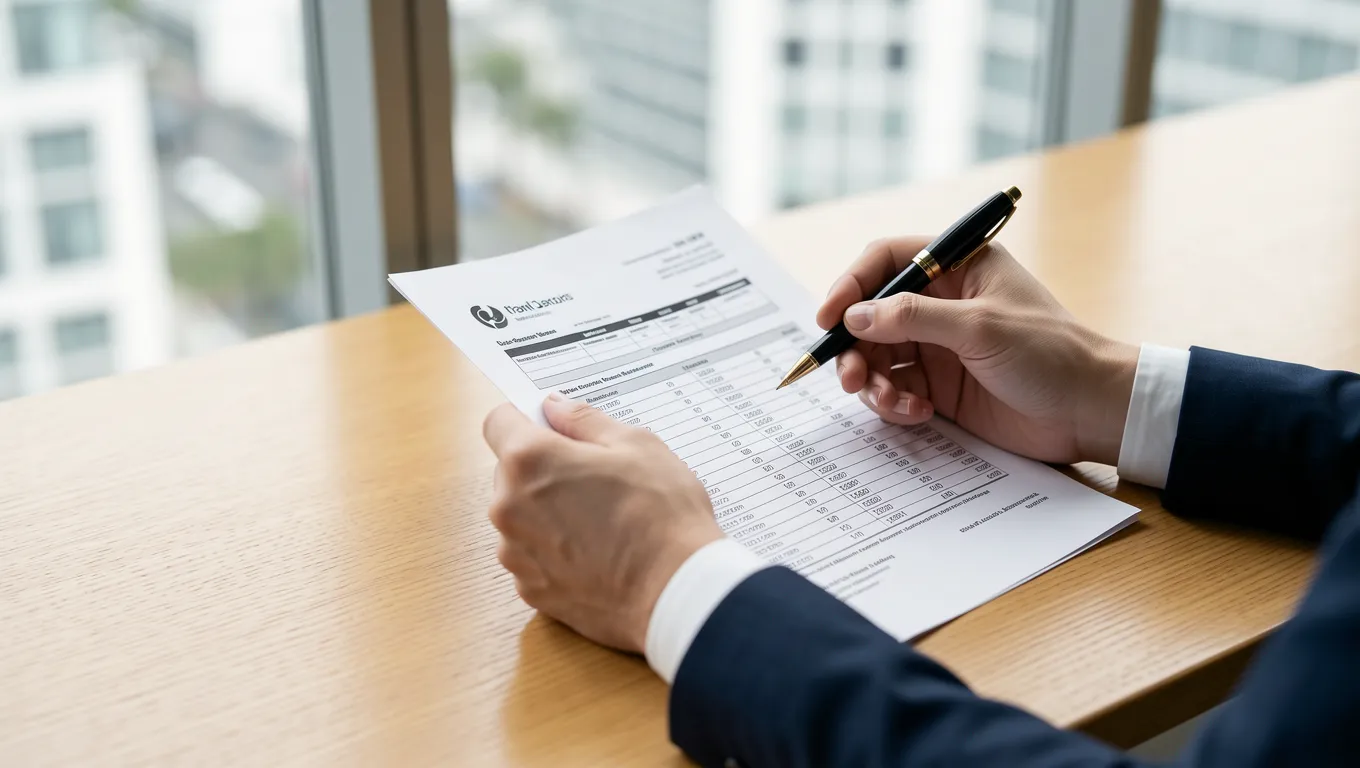 Hands reviewing important financial credit documents on a desk