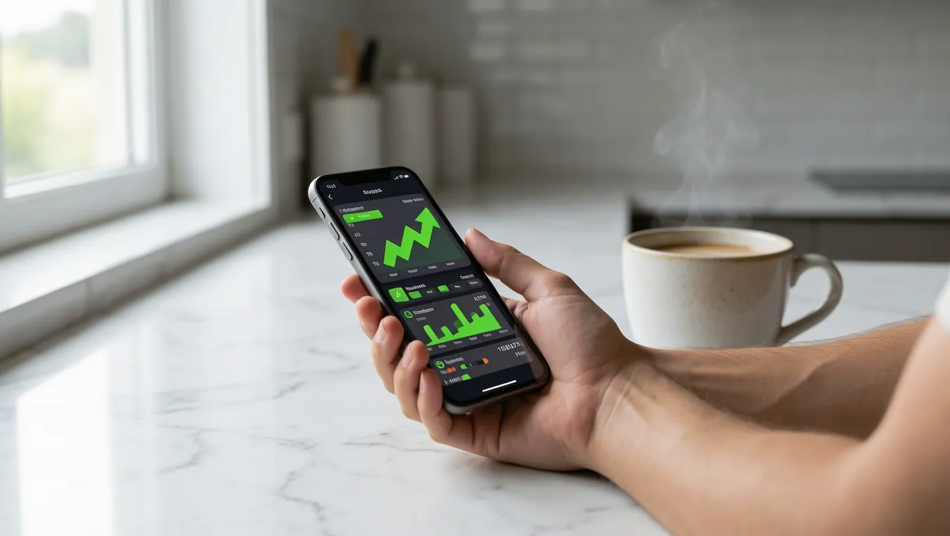 Person checking a rising credit score on a mobile device