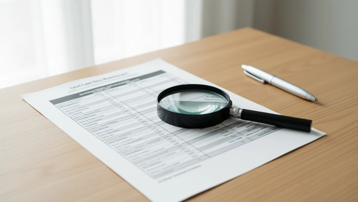 Close up of a person reviewing a credit report document