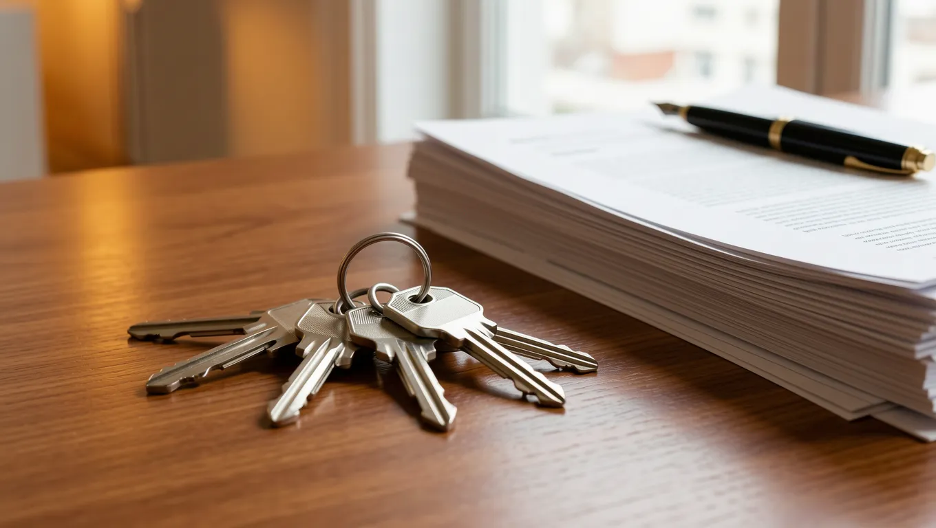 House keys sitting on top of closing documents