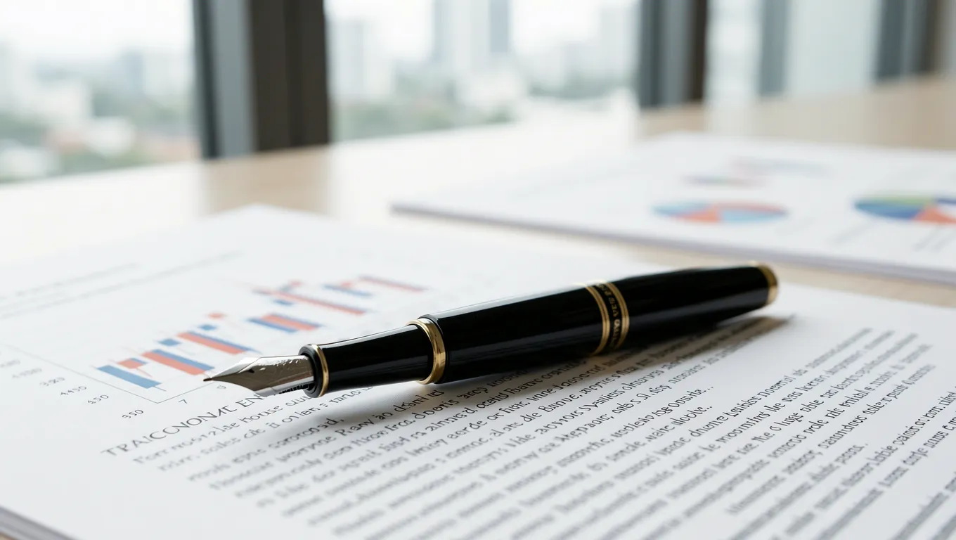 Close up of a pen on a legal contract document
