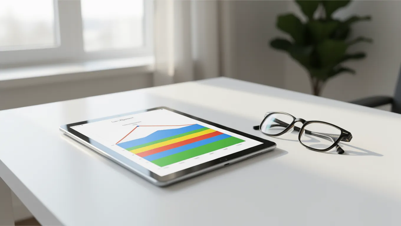 Digital tablet showing a financial loan repayment schedule and graph