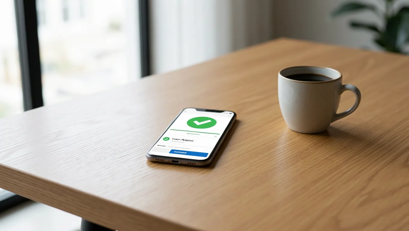 Digital loan approval interface on a smartphone for fast personal loans online