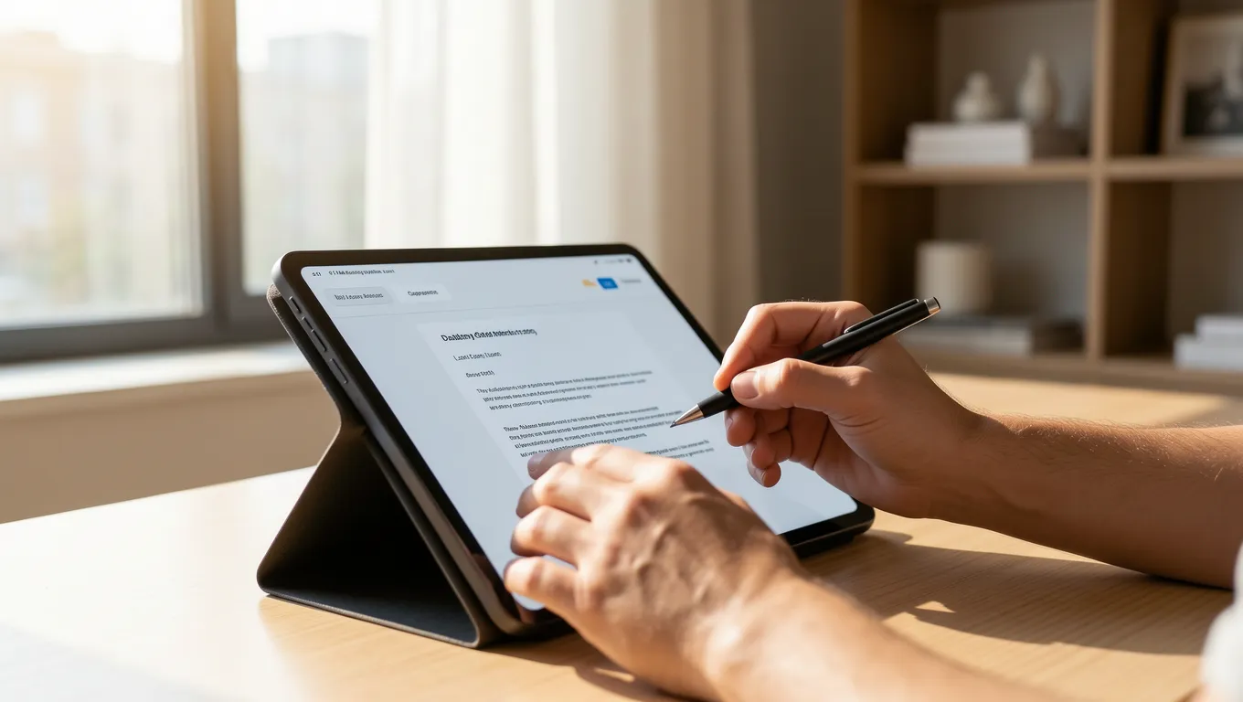Person reviewing and approving a no collateral personal loans application on a tablet.