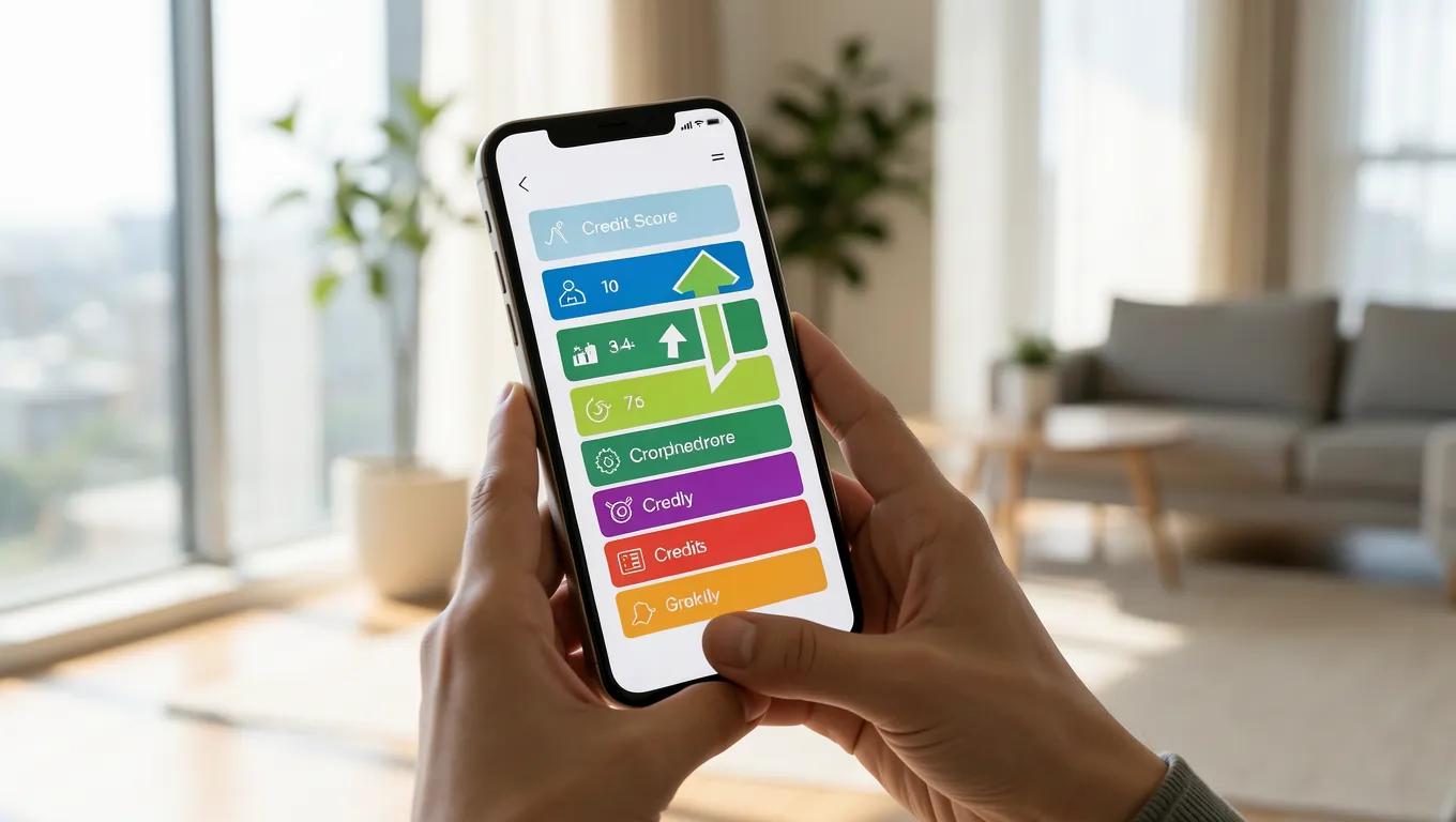 A close-up view of a digital credit score dashboard on a smartphone, relevant to personal loans with low credit score.