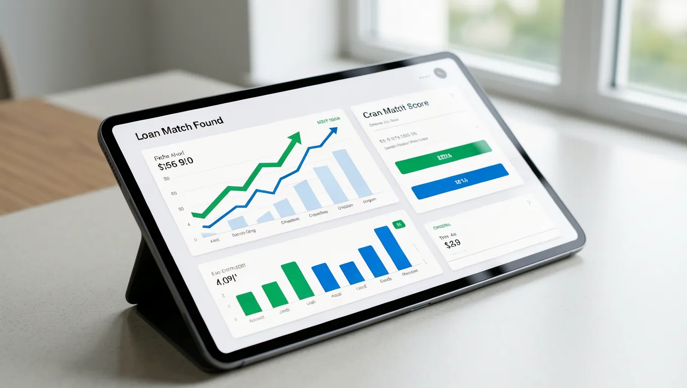 Digital credit score dashboard on a tablet representing personal loans without collateral options in 2026
