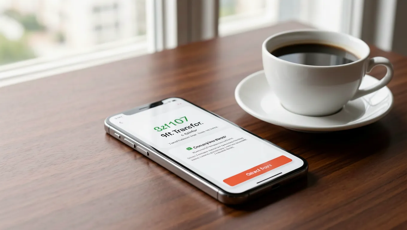 Smartphone showing quick personal loans online success message in a bright home office
