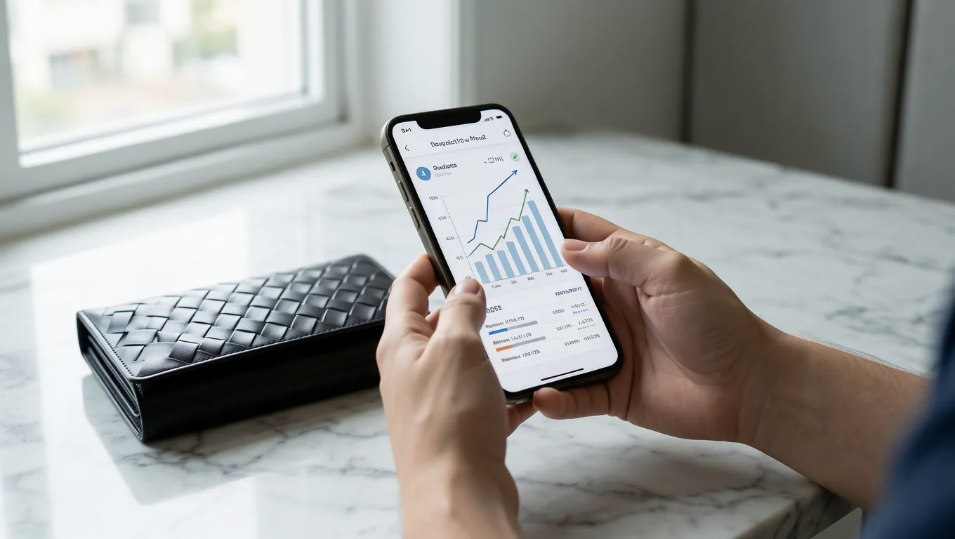 Smartphone displaying financial data for unsecured cash loans online